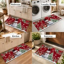 1pc Kitchen Mat, Soft Faux Cashmere Material Floor Mat, Christmas Snowman Entryway Rug, Kitchen Bathroom Doorway Anti-Slip Mat, Bedroom Entrance Decorative Mat, Christmas Theme Anti-Slip Mat, Suitable For Multiple Scenes Anti-Slip Floor Mat, Room Decoration, Holiday Gift - Multicolor - View 10