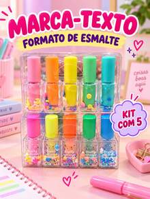 Kit 5 Marca Texto Esmalte Cores Sortidas Papelaria Fofo Divertido - A - Visão 2