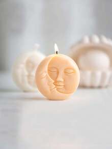 1pc Moon And Sun Pattern DIY Silicone Candle Mold, White Round Silicone Soap Mold, Suitable For Handmade Crafts - White - View 2