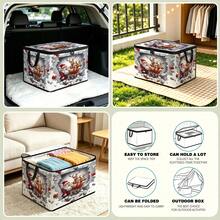 1PC Santa & Reindeer Breaking Wall Print Storage Box With Handles, Large Capacity Zipper Organizer For Closet & Under Bed - Multicolor - View 4