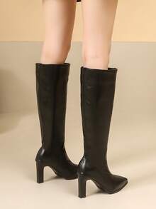 2026 Autumn/Winter New Vintage Pointed Toe Knee-High Slimming Riding Boots For Women - Black - View 5