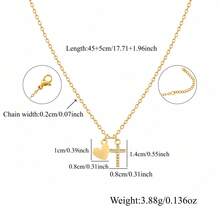 1pc Simple Cross Heart Pendant Golden Stainless Steel Chain Necklace For Women - necklace - View 2