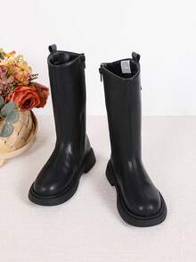 Autumn/Winter New Thermal Lined Children's Side Zipper Thick Sole Mid-Calf Boots Round Toe Buckle Vintage Versatile Snug Fit Height-Increasing Kids Boots - Black - View 5