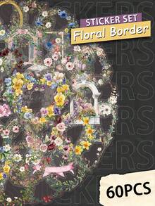 60pcs Retro Floral Journal Border Stickers PET Material For Scrapbook Laptop Luggage Guitar Water Cup Phone Case DIY Decal - one-size - View 9