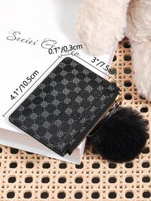 Women's Presbyopia Printed Credit Card Storage Wallet With Zipper Closure, Adorned With A Delicate Pom-Pom, Suitable For Portable Use - Black - View 11