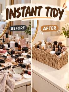 Scalloped Edge Storage Basket Toilet Paper Holder Multi-Use Vanity Tray Countertop And Back Of Toilet Desktop Make Up Organizer Containers Room Home Bedroom House Bathroom Decor Kitchen Essentials Desk Accessories Household Wedding Items - Multicolor - View 4