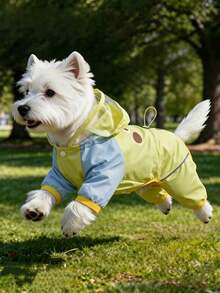 Hooded 4-Legged Pet Raincoat With Clear Visor, Waterproof Fabric, Detachable Tail Cover, Day & Night Reflective Strips, Built-In Back D-Ring For Leash, Cartoon Rain Jacket For Small Medium Dogs & Cats, All Season - Green - View 9