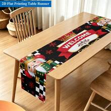 2D Flat, 1 Piece, Christmas Soldier Welcome Design Poster Polyester Material Rectangular Table Flag, Suitable For Dining Tables, Coffee Tables, Anniversary Weddings, Home Decoration, Bright Cultural Decoration In Kitchens, Parties, And Festivals, - 13 - View 3