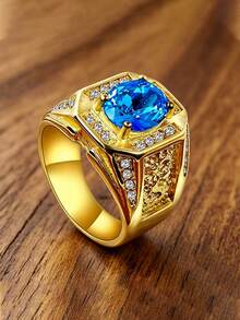 1pc 18K Gold Plated Stainless Steel Men's Ring Inlaid With Cubic Zirconia Vintage Luxury Seal Ring For Daily Wear Party Gift - Ring - View 23