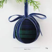 1pc 3.14 Inch Plaid Christmas Ball Ornament With Velvet Bow Ribbon, Suitable For Decorating Christmas Tree, Wreath, Garland And Fireplace Mantel, Also As Tabletop Decor, Perfect For Winter, New Year And Christmas Home Decoration - Multicolor - View 14