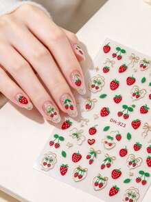 1 Set Decorative Stickers, Strawberry And Cherry Pattern With Gold Outline, Stickers, Planner Supplies, Used For Decorating Various Daily Items - Fruit Series Stickers - View 6