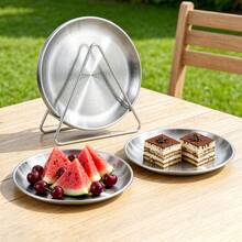 1/5pcs Silver Stainless Steel BBQ Plate, Pizza Tray, Western Style Dinner Plate, Dessert Coffee Tray, Fruit Serving Platter, Perfect For Camping, Patio, BBQ Buffet And Outdoor Dining, Essential Kitchen Utensils For Home. BBQ Accessories, Kitchen Accessories, Dessert Tray, Pizza Tray, Steak, BBQ Skewer Serving Platter, Bone Plate. - A - View 8