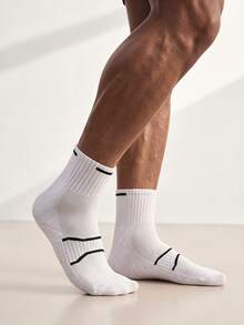 Driftmere 1/4 Pairs Mens Dual Color Crew Socks, Breathable Sports Socks With Terry Sole, High Elastic Basketball Running Cycling Hiking Socks - Multicolor - View 11