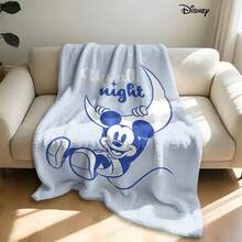Disney Mickey Healing Cartoon Pattern With Moon And Stars Light Blue Print Fleece Throw Blanket, Lightweight And Soft Plush Blanket For Rest And Warmth, Suitable For Couch, Bed, Living Room, Bedroom, Office, Travel, All Seasons - Colour 1 - View 3
