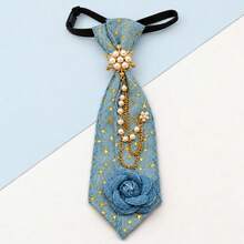 1pc Women's Denim Floral Cute Star Lace Personalized Fashion Small Tie, Suitable For Daily Office And Party - Multicolor - View 7