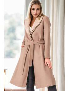 Dewberry Z9671 Women's Long Coat - Beige - Beige - View 6