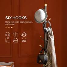 Vintage Coat Rack Stand Freestanding Hall Tree With 6 Hooks Frame Entryway Hallway Bedroom Walnut - 1 - View 4