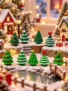 5/10pcs Mini Resin Christmas Tree Figurines, Assorted Miniature Christmas Trees With Star Heart Moon Decorations, Christmas Village Dollhouse Accessories, Winter Tabletop Decor, DIY Craft, Shelf & Holiday Home Decorations - A - View 3