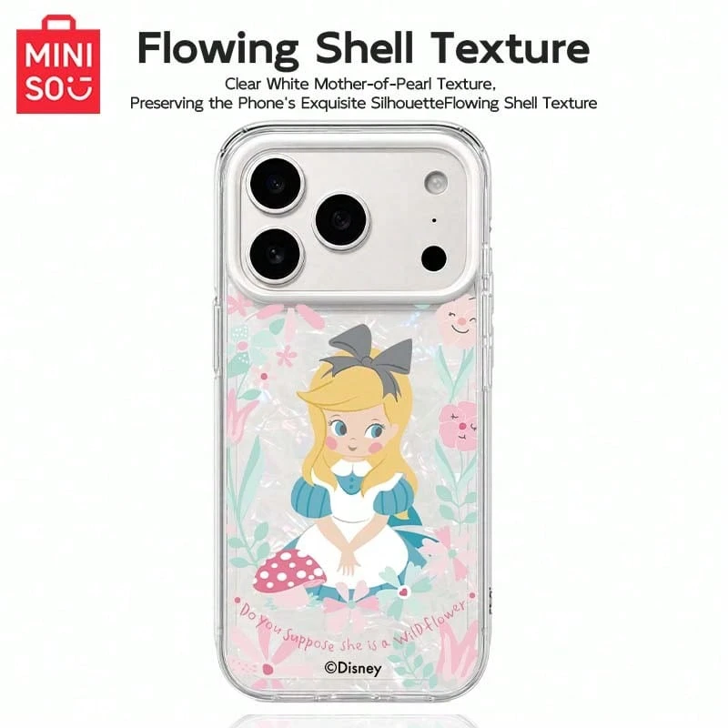 Miniso Disney Alice In Wonderland Phone Case, Q-Version Alice Wildflower Mushroom Print, Fresh Girly Cartoon Sweet Style, IMD Diamond Texture Premium Protective Case, Perfect Birthday And Holiday Gift, Compatible With IPhone 18 Pro/18 Pro Max/17/17 Pro/17 Pro Max/17/16/15/14/13/12 Plus Series - Clear - View 1