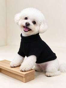 1pc Black 3D Cable Knit Cable Rope Sweater, Suitable For Small And Medium Dogs Teddy Bichon Chihuahua, Solid Color Cute Puppy Clothes - Black - View 8
