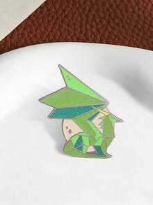 1 Pc Glitter Green Geometric Origami Pterosaur Enamel Pin, Polygon Winged Dinosaur Lapel Brooch For Backpack Jacket Clothing Decoration Gift - Multicolor - View 7