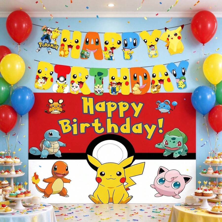 BUTTBILL Pet Spirit Theme 2 Cartoon BKM Birthday Party Backdrop, Happy Atmosphere Photo Wall, Celebration Decoration - Multicolor - View 1