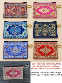 Vintage Style Gold Thread Embroidered Zipper Wallet, Suitable For Daily Use, Size 4*6 Inches, Women's Wallet, Mini Wallet, Coin Purse, Travel Wallet, Wristlet, Suitable For Specific Holiday Gifts - Multicolor - View 7