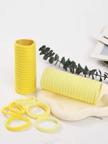 50pcs/Pack Women's Simple High Elastic Hair Ties, Suitable For Daily Use - Yellow - View 4