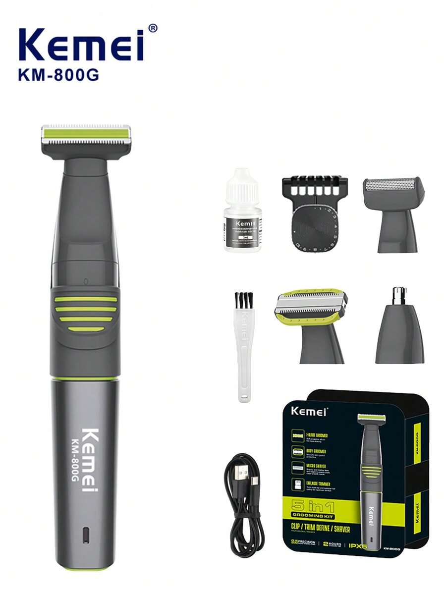 Kemei Electric Shaver Multifunctional Men's Shaving Kit IPX5 Waterproof Rechargeable Shaver Wet & Dry Use Detachable Blade Head Easy To Clean With Nose Hair Trimmer Men's Gift KM-800G