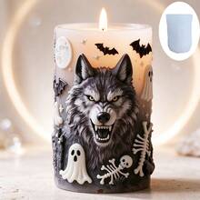 Halloween Werewolf Cylindrical Silicone Mold, Ghost Bat Skull Bone 3D Relief Mold, DIY Aromatherapy Candle Craft Decor, Reusable, Suitable For Resin, Plaster, Cement, Clay, Dark Gothic Style Desktop Decoration, Halloween Handmade Creative Decor Gift - A - View 3