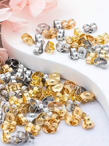 20/50pcs 4.5*6mm Gold & Silver Mixed Stainless Steel Earring Backs, Butterfly Earring Backs, DIY Jewelry Making & Earring Repair Accessories - Multicolor - View 1