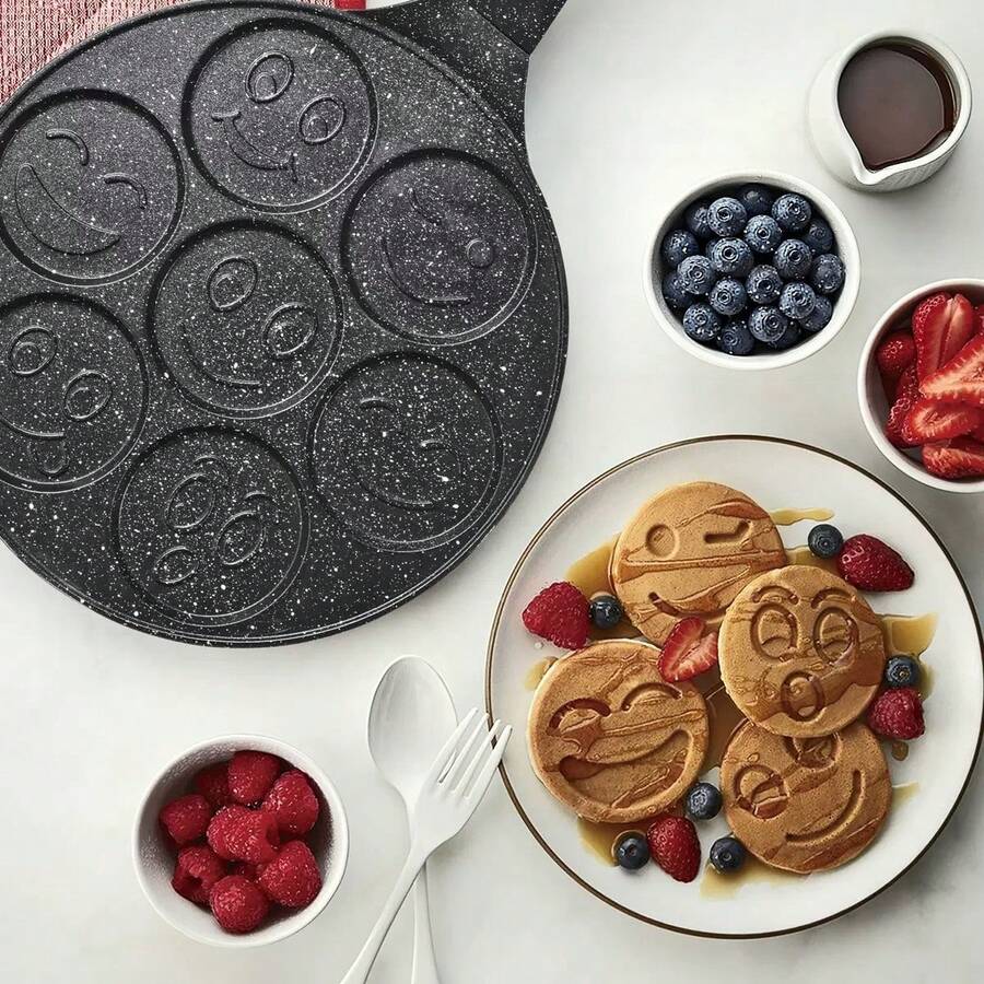1pc 7-Hole Non-Stick Pancake Pan With Cartoon Pattern Waffle Mold - Aluminum Alloy, (Gas Stove And Open Flame Only) Perfect For Making Soft Pancakes, Waffles And Small Cakes In The Kitchen, Essential Kitchen Tool For Home - View 1