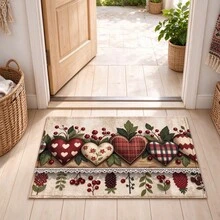 1pc Kitchen Floor Mat, Soft Faux Cashmere Material, Pastoral Style Heart & Berry Pattern, Anti-Slip Mat For Kitchen, Bathroom, Entryway, Bedroom, Creative Atmosphere Practical Doormat, Suitable For Multiple Scenes, Room Decor, Holiday Gift - Multicolor - View 1