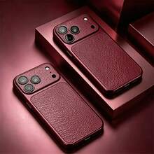 1pc Elegant Vintage Artificial Leather Matte Electroplated Phone Case, Compatible With IPhone 18 Pro Max 18 Pro 18 17 16 15 14 13 Pro Max, Large Window Camera, Hard Anti-Scratch Protective Shell, Fashionable Phone Case - Cherry Red - View 2