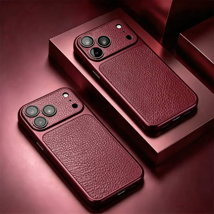 1pc Elegant Vintage Artificial Leather Matte Electroplated Phone Case, Compatible With IPhone 18 Pro Max 18 Pro 18 17 16 15 14 13 Pro Max, Large Window Camera, Hard Anti-Scratch Protective Shell, Fashionable Phone Case