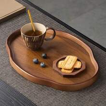 1pc Wooden Ruyi Tray, Can Be Used As Dining Plate, Leisure Tray, Vintage Style Tea Tray, Decorative Display Plate, Also Suitable As Holiday Gift. Applicable For Home, Office, Hotel, Bedroom, Can Be Used For Afternoon Tea And Tea Party Scenes - Maroon - View 2