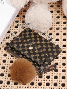 Adorned With A Delicate Pom-Pom, Fashionable Printed Coins And Credit Card Storage, Multiple Card Slots, Suitable For Carrying And Using On The Go - Coffee - View 12