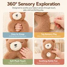 1pc Rabbit/Bear Plush Ring Rattle, Soft Cotton Hand-Grip Rattle Toy With Satin Ruffle Edge And Ribbon Tag, Baby Tactile Sensory Play Toy, Portable Newborn Crib/Stroller Toy, 0-12 Months, Baby Shower Gift - Camel - View 4