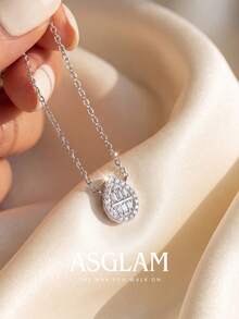 1pc Women's Sparkling Zirconia Pear-Shaped Fully Paved Necklace, Daily Wear Party Birthday Anniversary Jewelry Gift - Silver - View 3