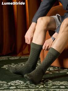 Men Crew Socks | Business & Everyday | Grid Pattern, Wicking And Breathable Versatile Dress Socks | Comfortable Cotton | All-Match Style - Green - View 4