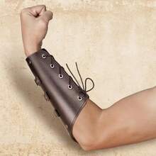 1 Pair Medieval Leather Bracers, Unisex Vintage PU Leather, Viking Warrior Armor Rivet Buckle Design, Halloween LARP Cosplay Props - Multicolor - View 3