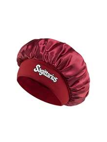 Women 12 Zodiac Signs Satin Hair Bonnet, Horoscope Letter Print Sleep Cap, Wide Elastic Band Silky Night Cap, Soft Satin Headwear For Hair Protection - Burgundy - View 21