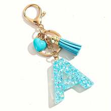 20pcs Random Style Letter Blue Heart Tassel Keychain Cute INS Style Bag Pendant Car Charm Accessory - one-size - View 1