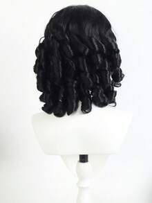 Black Short Curly Bob Wig For Women, Vintage Loose Wave Shoulder Length Synthetic Wig With Side Part, Natural Looking Retro Curly Wig For Daily Party Cosplay Wear - Black - View 9