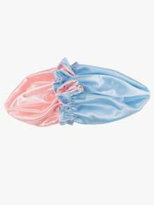 1pc Double Layer Ruffle Satin Sleep Cap, Made Of Smooth Satin Fabric, Pink And Blue Contrast Piping, Sweet And Fresh, Anti-Static And Breathable, Suitable For Sleep, SPA And Travel, Light Blue And Pink Available - Multicolor - View 7