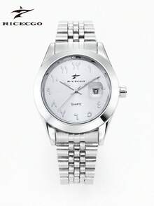 RICECGO 1pc Business Casual Men's Calendar Watch, Stainless Steel Band, Arabic Numerals, Suitable For Anniversary, Birthday, Graduation Gifts - Silver - View 12