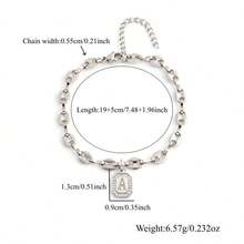 1pc New Silver Block Color Initial Stainless Steel Chain Bracelet For Men - Silver - View 2