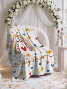 1pc Customized Blanket, Soft Plush Blanket With Customizable Name, Colorful Heart And Sun Print Design, Personalized Name Blanket, Personalized Gift For Family, Customized Commemorative Gift For Wife And Husband, Very Suitable For Home Use Warm Blanket, Customized Plush Blanket For Wife On Valentine's Day - Multicolor - View 8