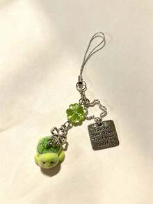 Green Four-Leaf Clover Turtle Flocking Keychain,Cute Turtle Keychain,Lucky Sea Turtle Ornament,Vacation Style,Bag Pendant Gift For Women,Girls - Multicolor - View 10