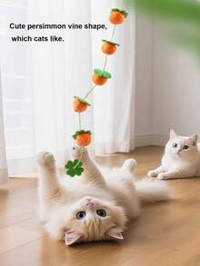 Felt Persimmon & Tomato String Cat Teaser Wand With Bell, Fruit Cluster Interactive Cat Toy, Scratch & Bite Resistant Pet Cat Playing Toy - View 7